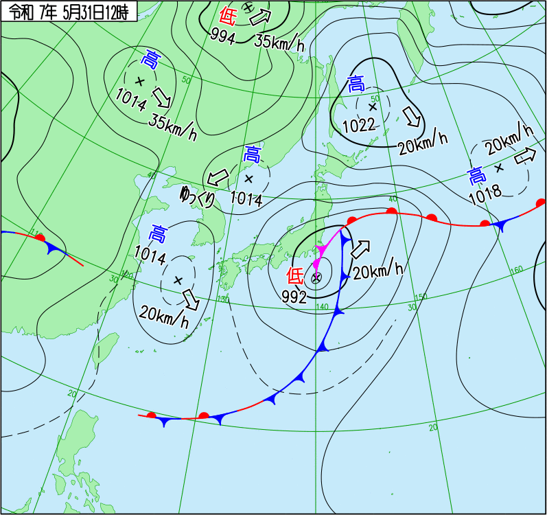 2025年5月31日の正午の天気図