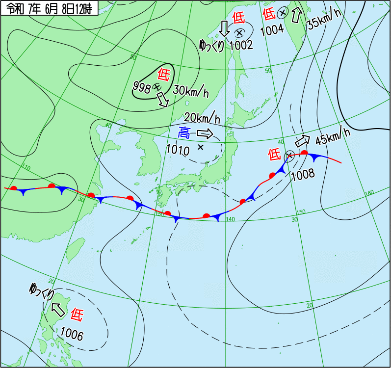 2025年6月8日の正午の天気図