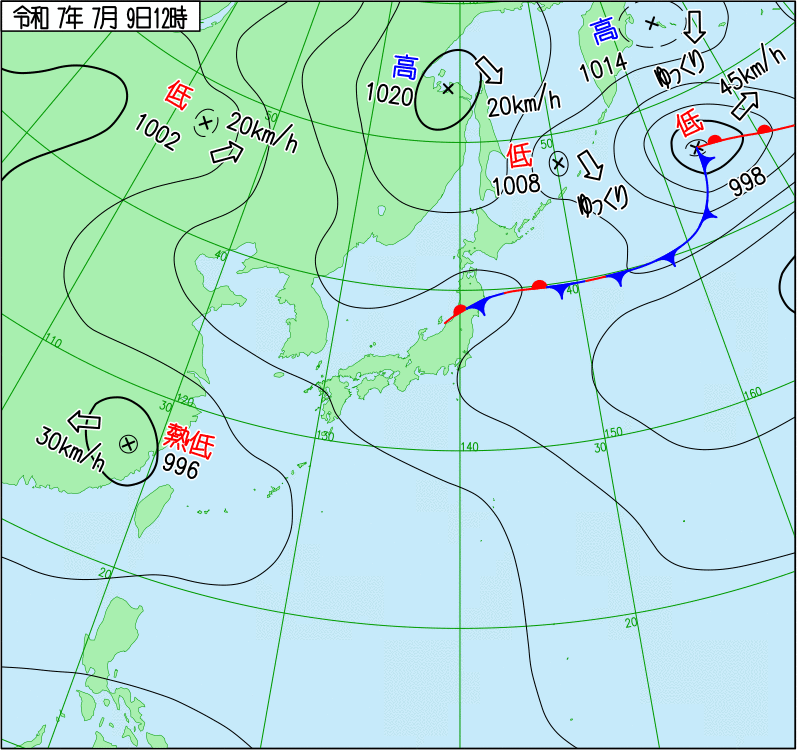 2025年7月9日 12時の天気図