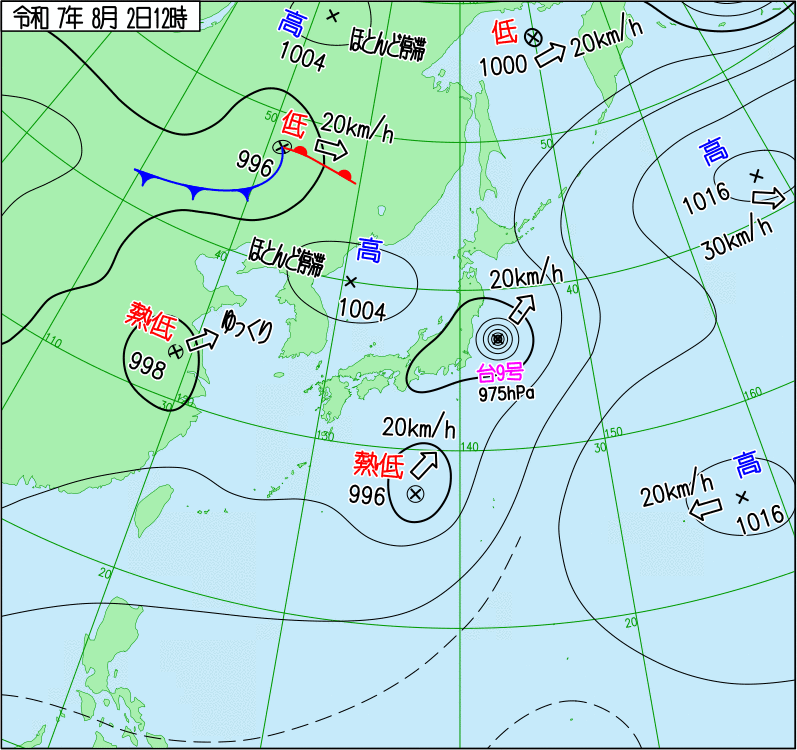 2025年8月2日 12時の天気図
