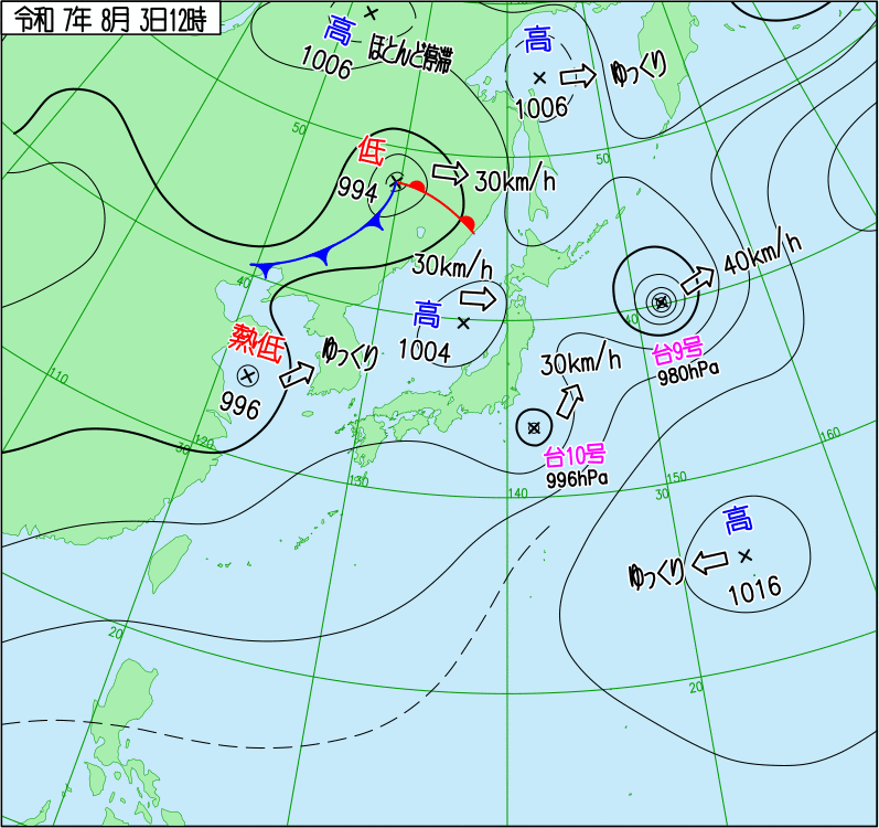 2025年8月3日 12時の天気図