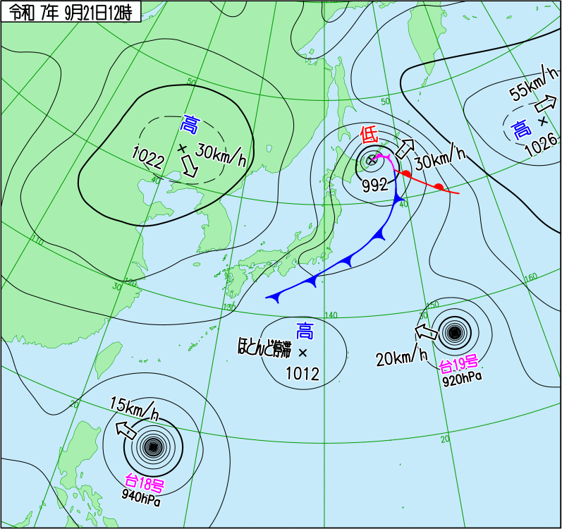 2025年9月21日の正午の天気図