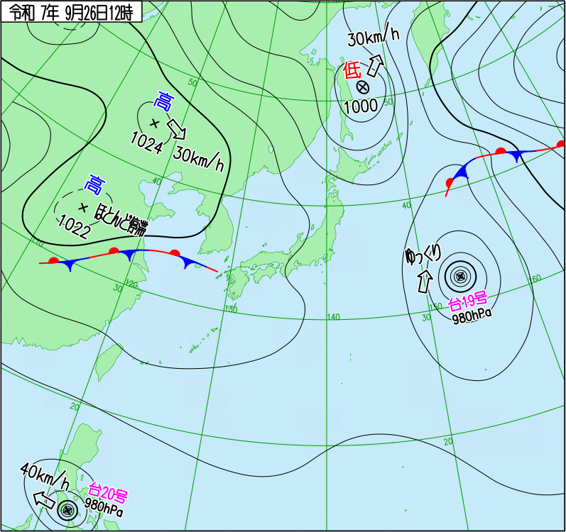 2025年9月26日の正午の天気図