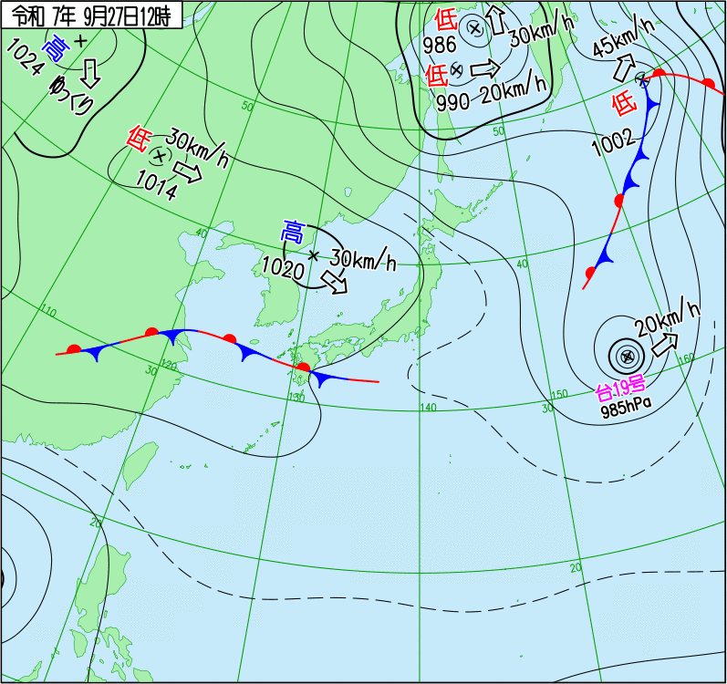 2025年9月27日の正午の天気図