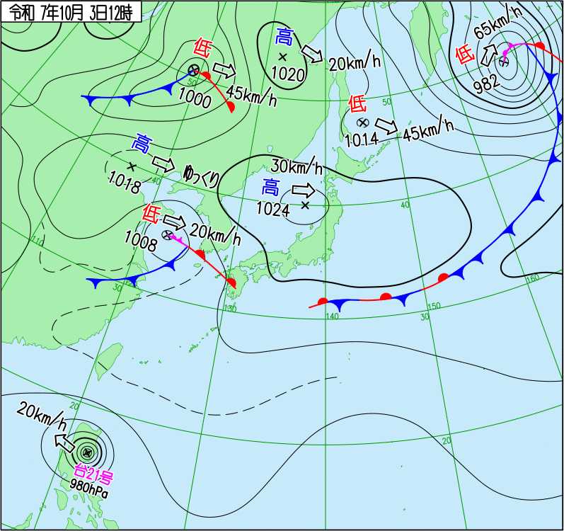 2025年10月3日の正午の天気図