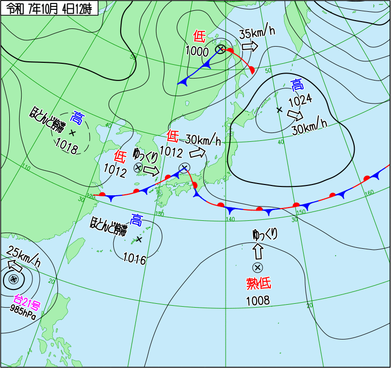 2025年10月4日12時の天気図