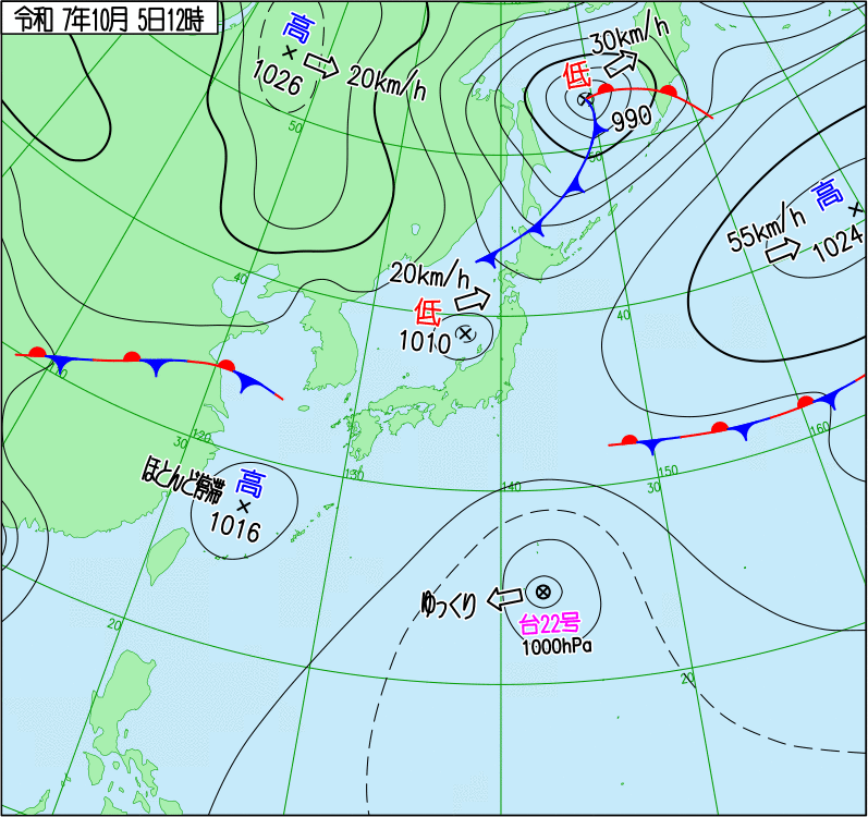 2025年10月5日12時の天気図
