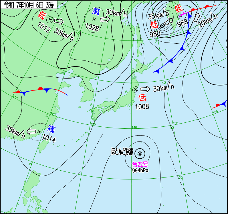 2025年10月6日 03時の天気図