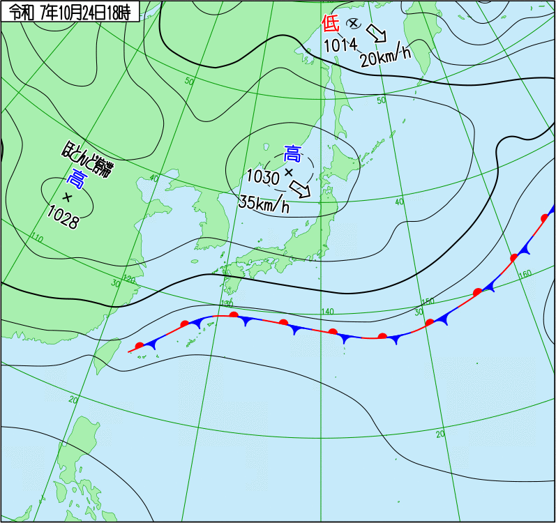 2025年10月24日18時の天気図