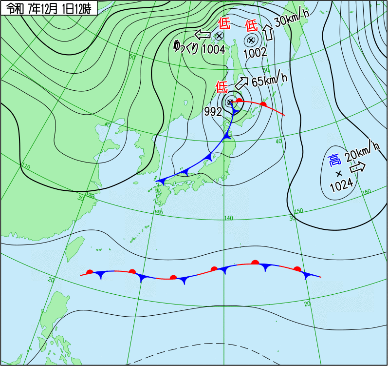 2025年12月1日の正午の天気図