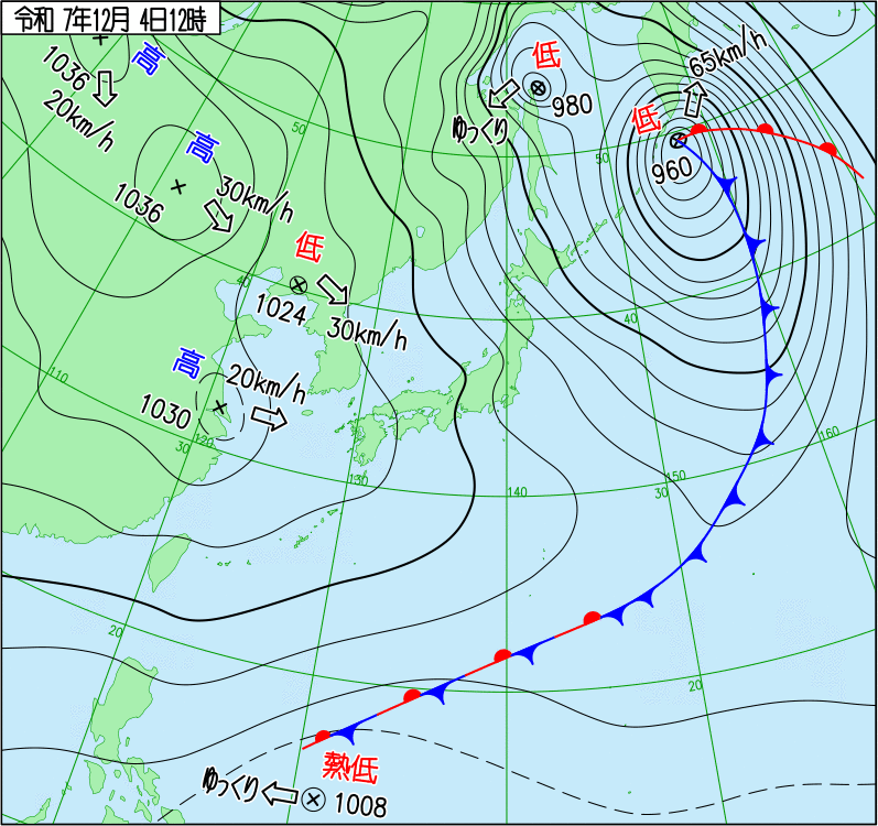 2025年12月4日の正午の天気図