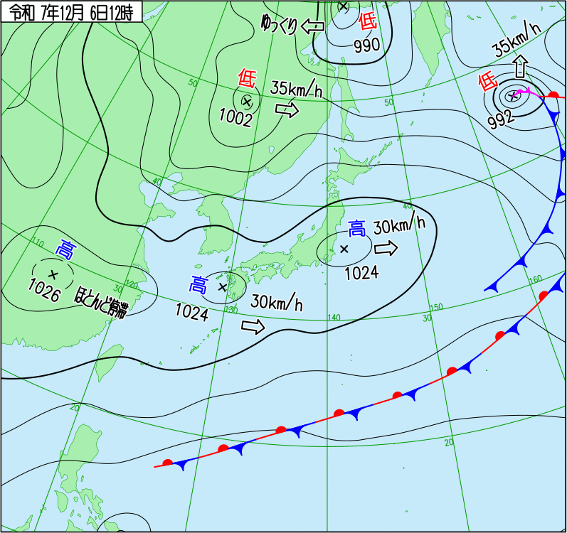2025年12月6日の正午の天気図