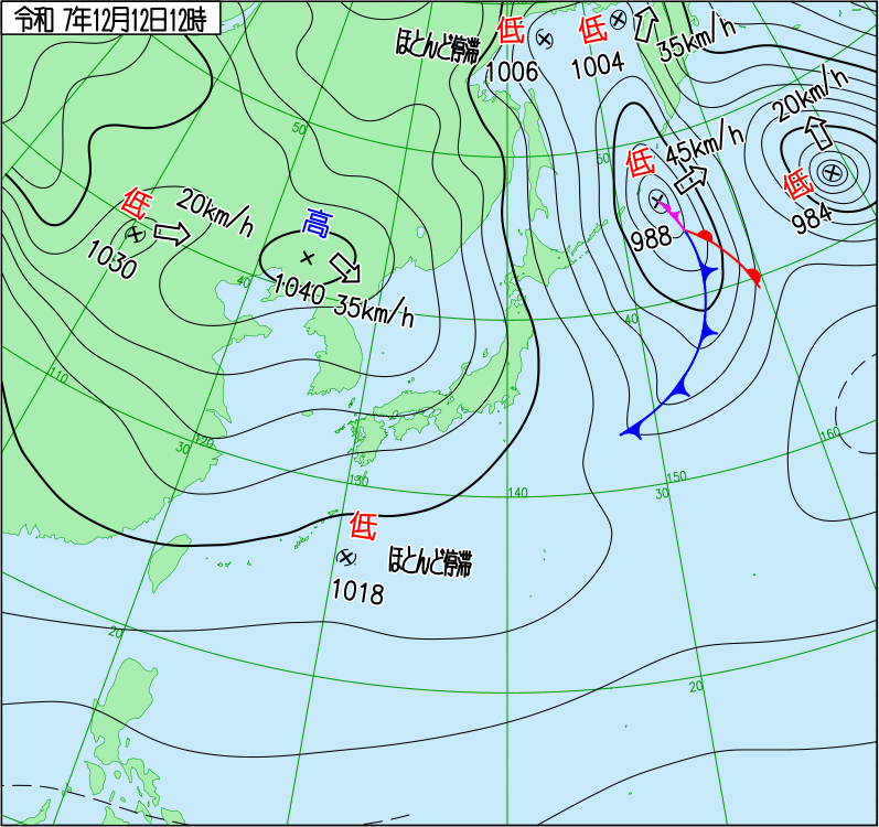 2025年12月12日の正午の天気図