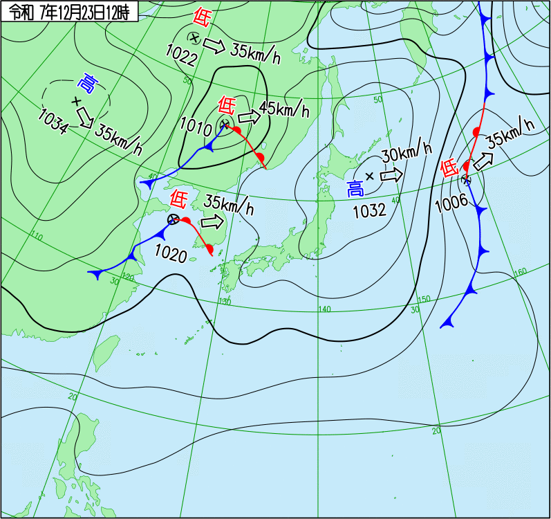 2025年12月23日の正午の天気図