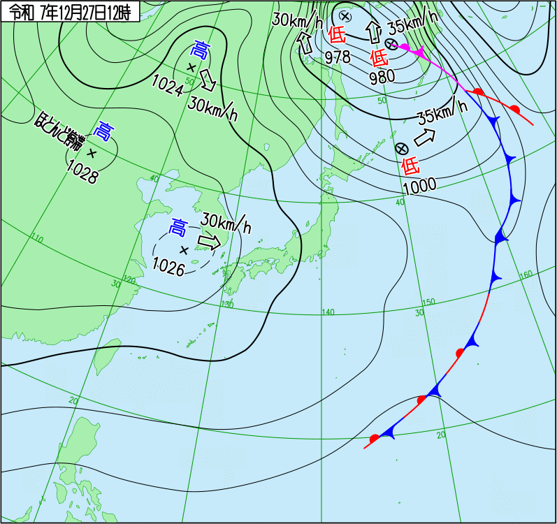 2025年12月27日の正午の天気図