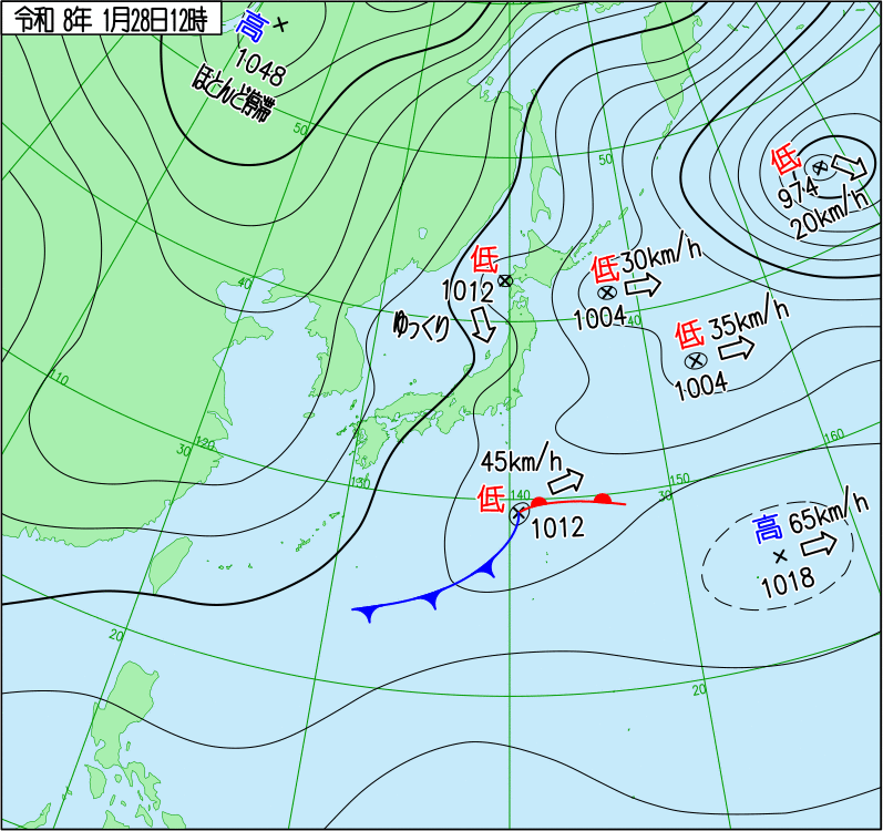 2026年1月28日の正午の天気図