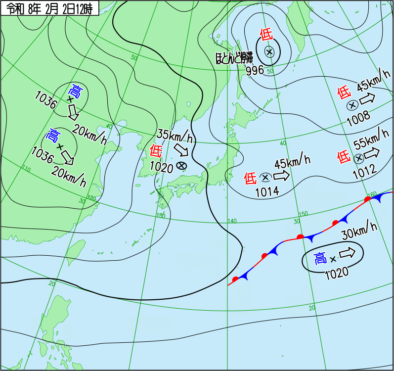2026年2月2日の正午の天気図