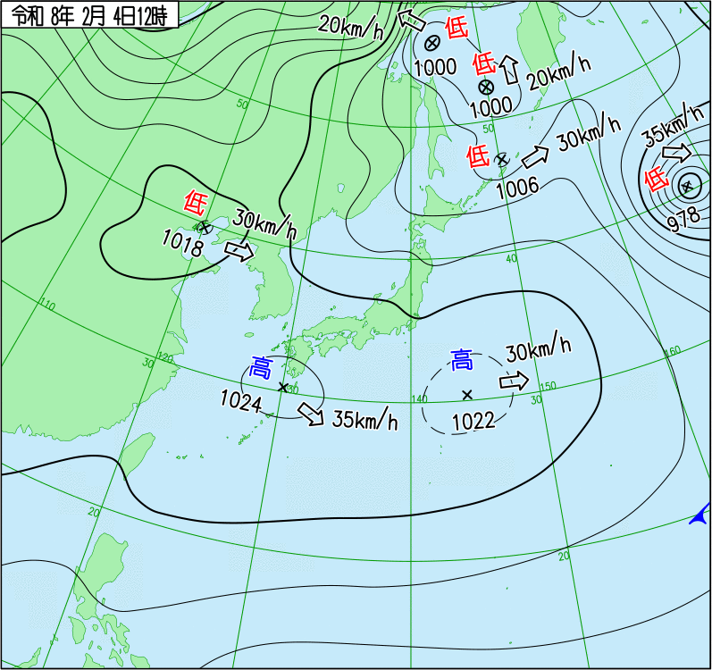 2026年2月4日の正午の天気図