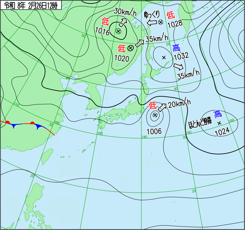 2026年2月26日の正午の天気図