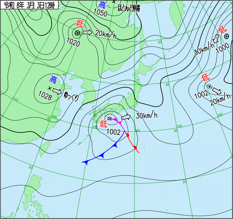 2026年3月3日の正午の天気図