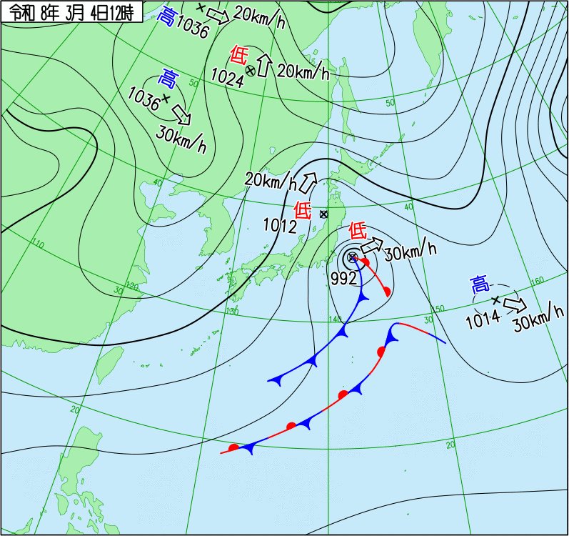 2026年3月4日の正午の天気図