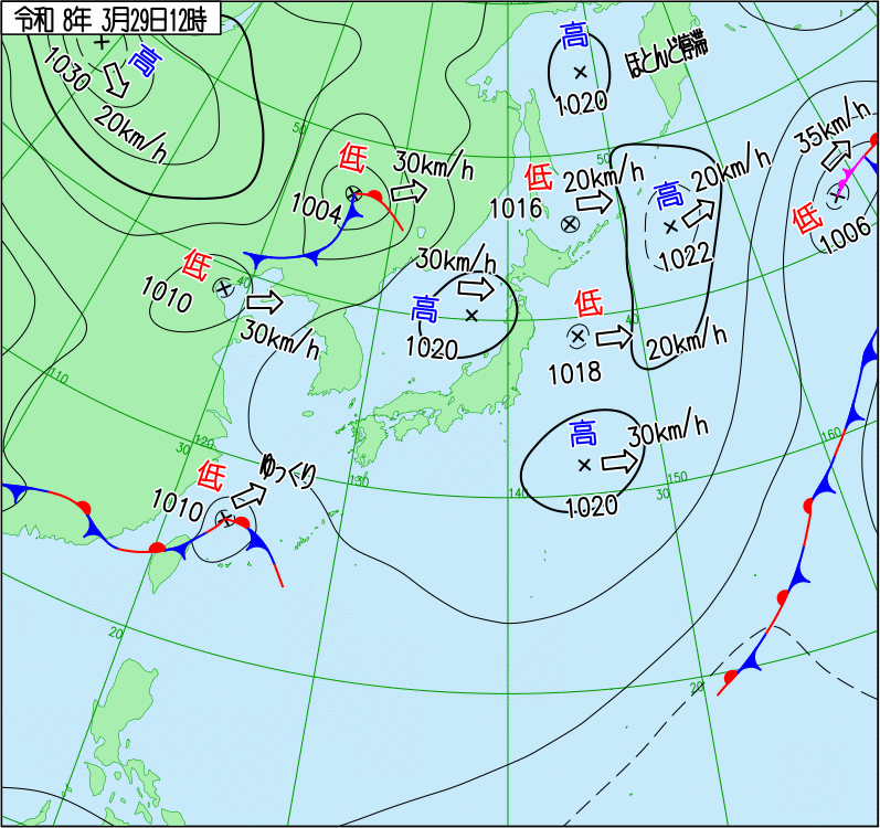2026年3月29日の正午の天気図