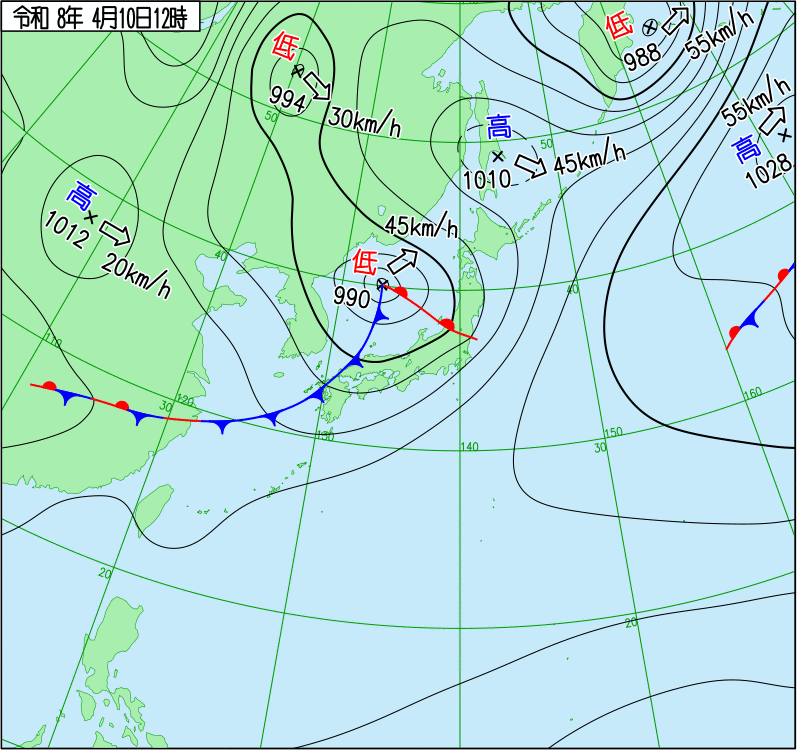 2026年4月10日の正午の天気図