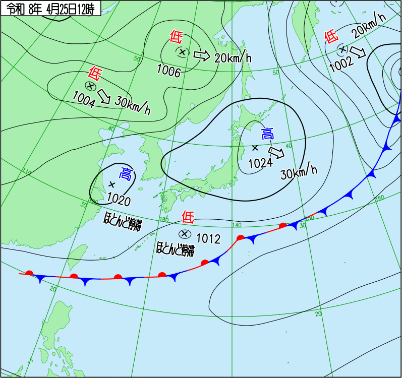 2026年4月25日の正午の天気図