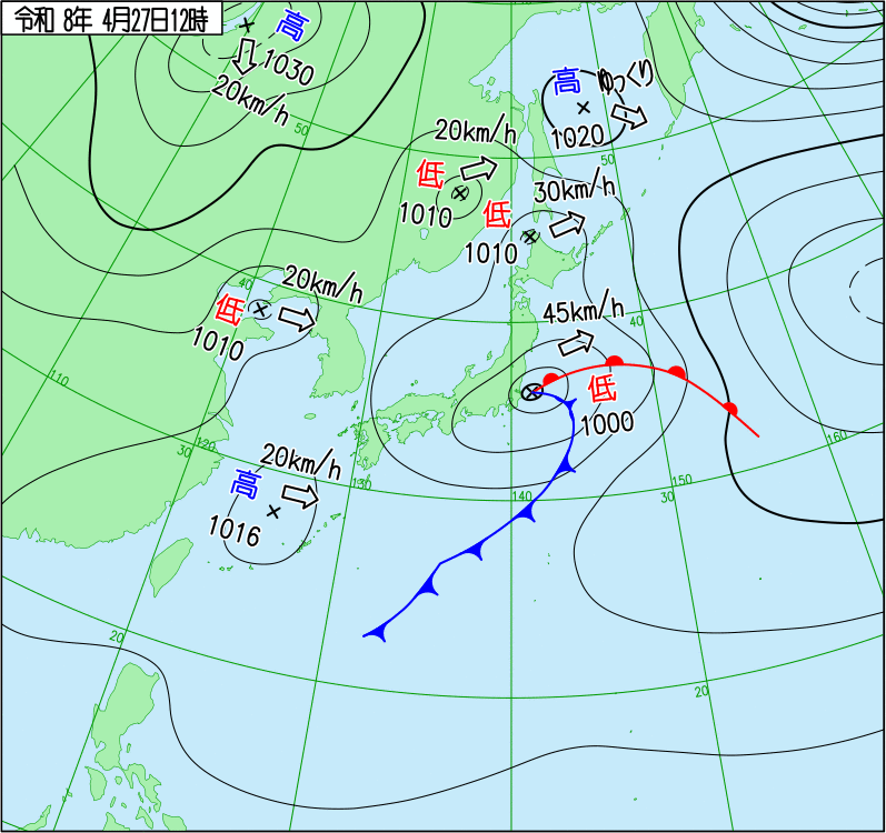 2026年4月27日の正午の天気図