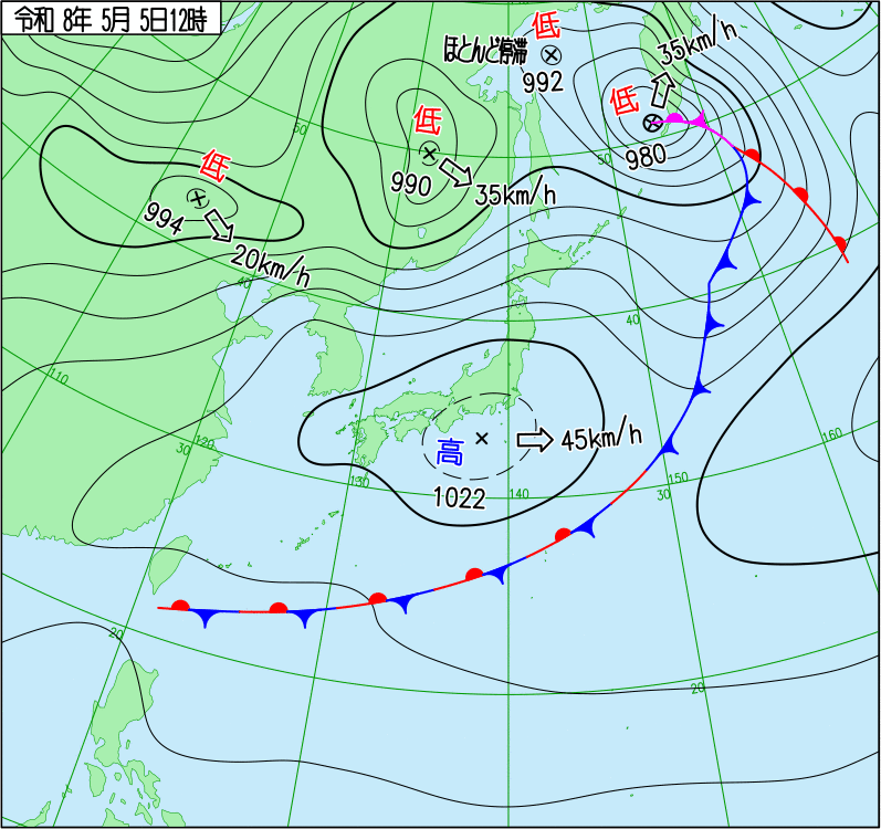 2026年5月5日の正午の天気図