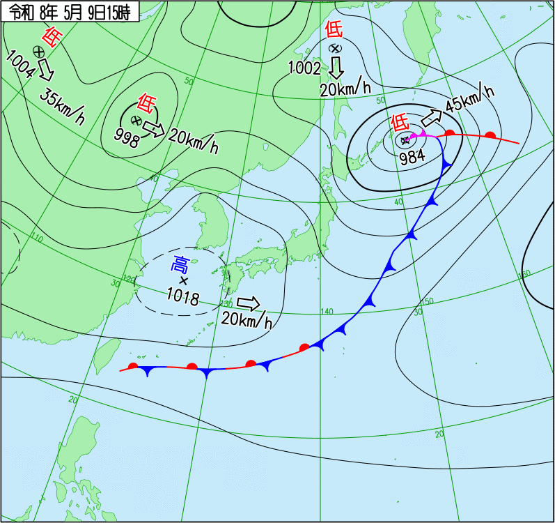 2026年5月9日 15時の天気図