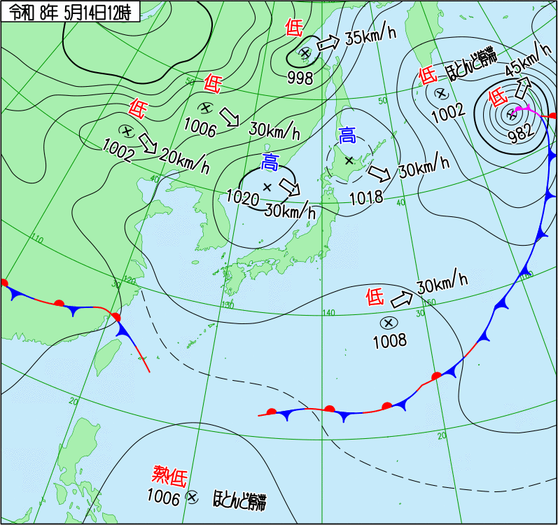 2026年5月14日の正午の天気図