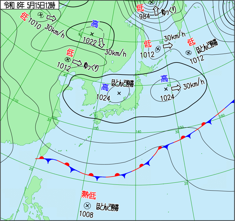 2026年5月15日の正午の天気図