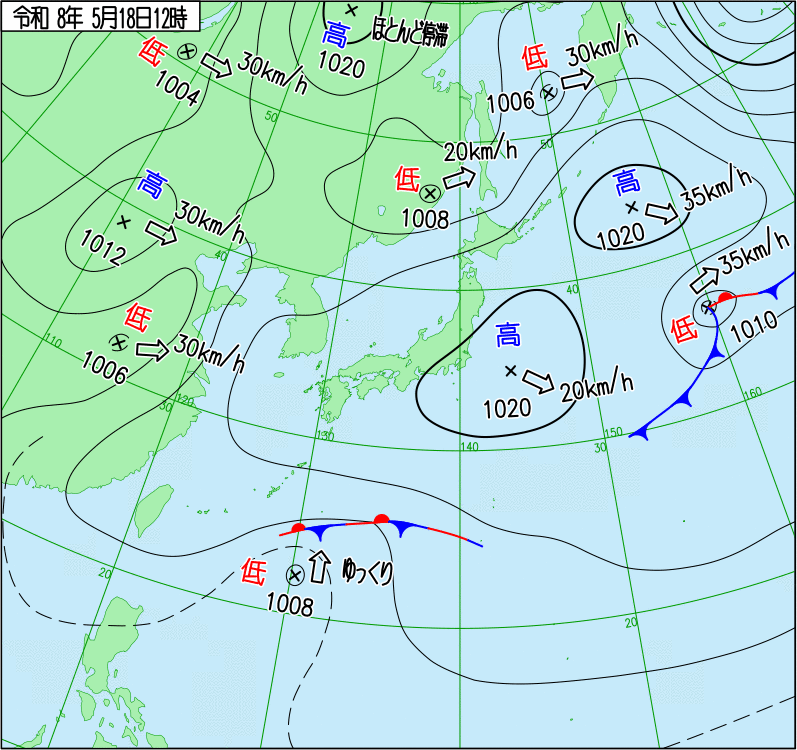 2026年5月18日の正午の天気図