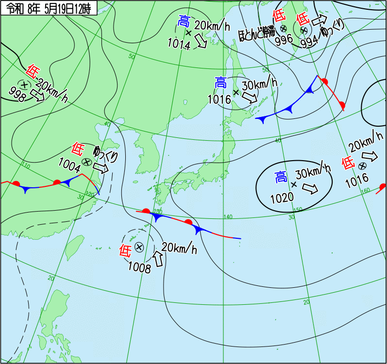 2026年5月19日の正午の天気図