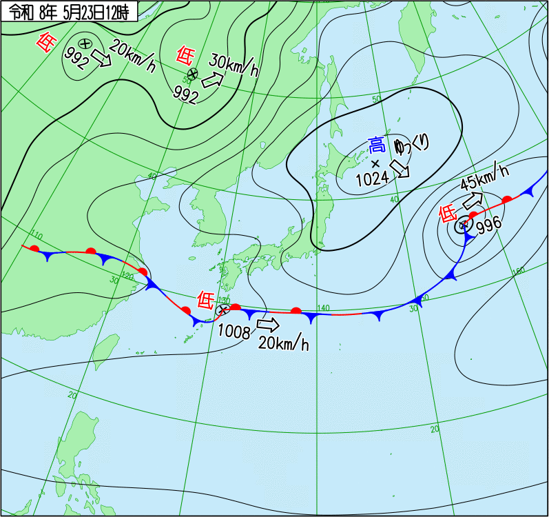 2026年5月23日の正午の天気図