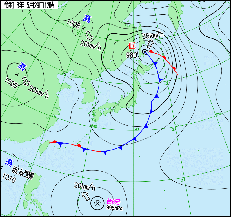 2026年5月29日の正午の天気図