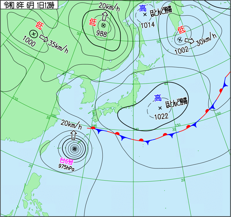 2026年6月1日の正午の天気図