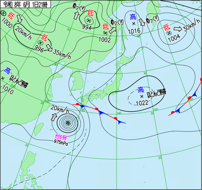 2026年6月1日 21時の天気図