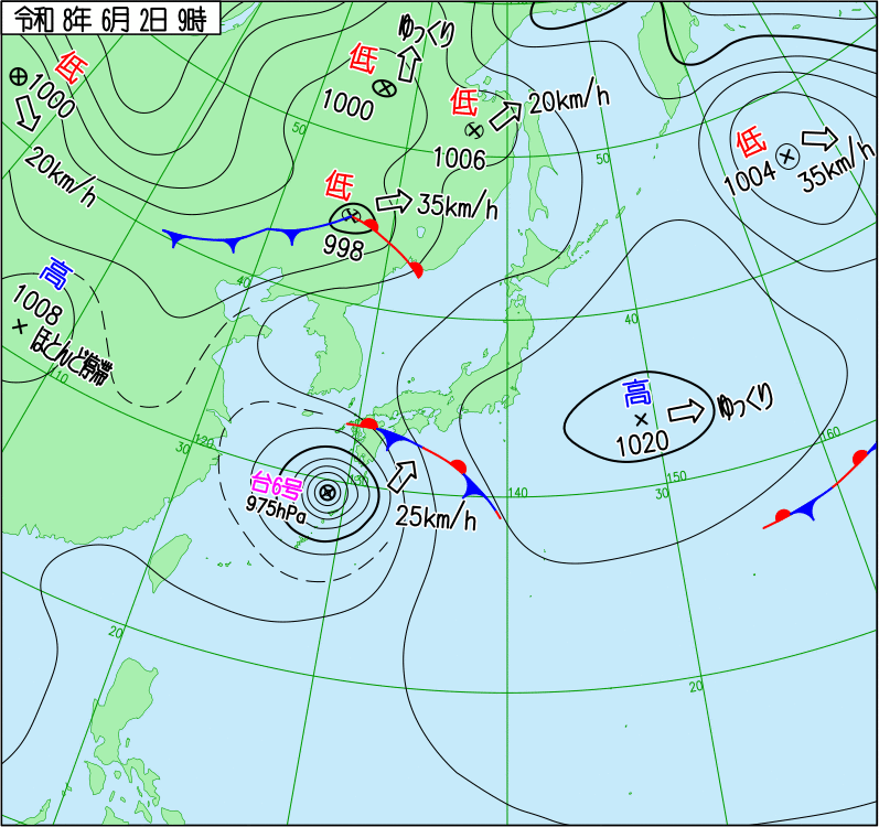 2026年6月2日09時の天気図