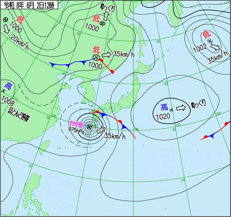 2026年6月2日の正午の天気図