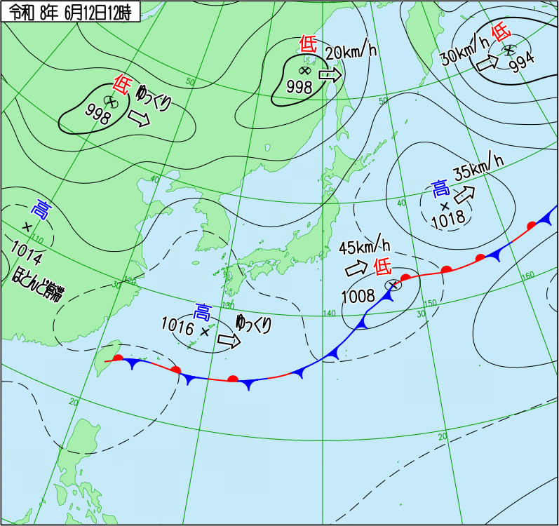 2026年6月12日の正午の天気図