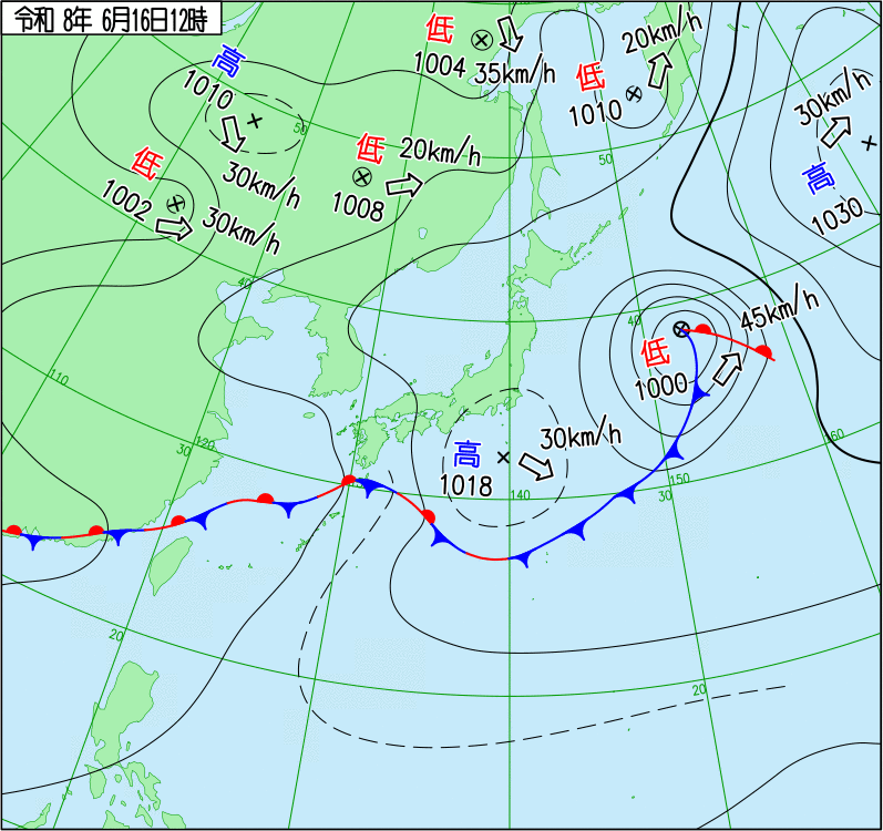 2026年6月16日の正午の天気図