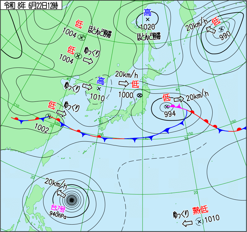 2026年6月22日の正午の天気図