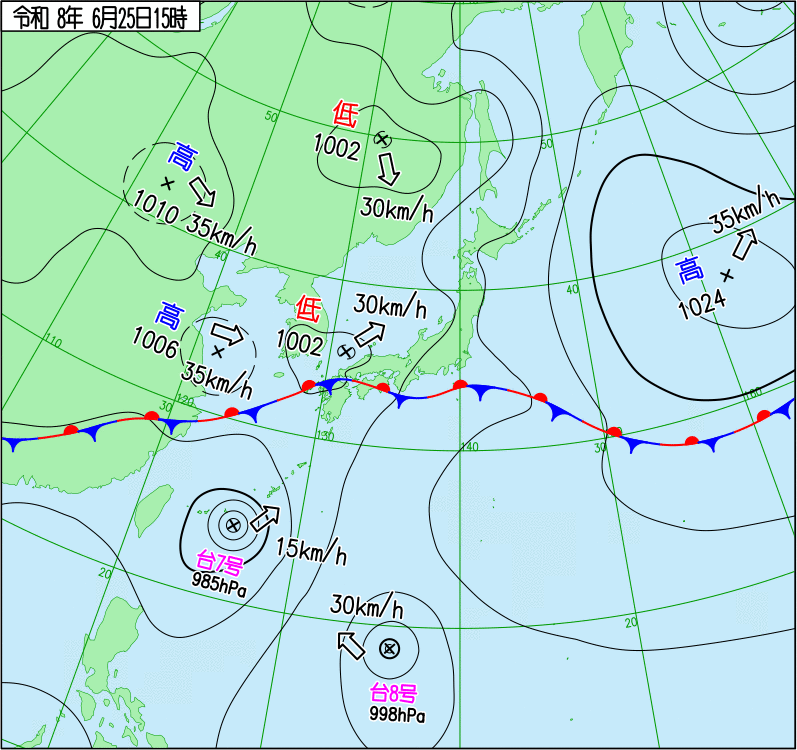 2026年6月25日 15時の天気図