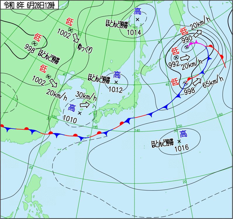 2026年6月28日の正午の天気図