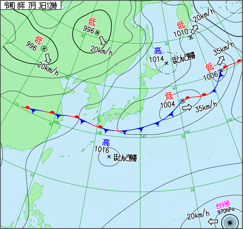 2026年7月3日の正午の天気図