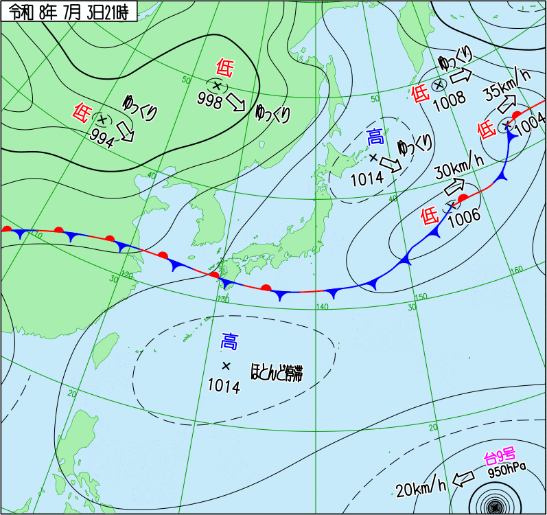 2026年7月3日21時の天気図