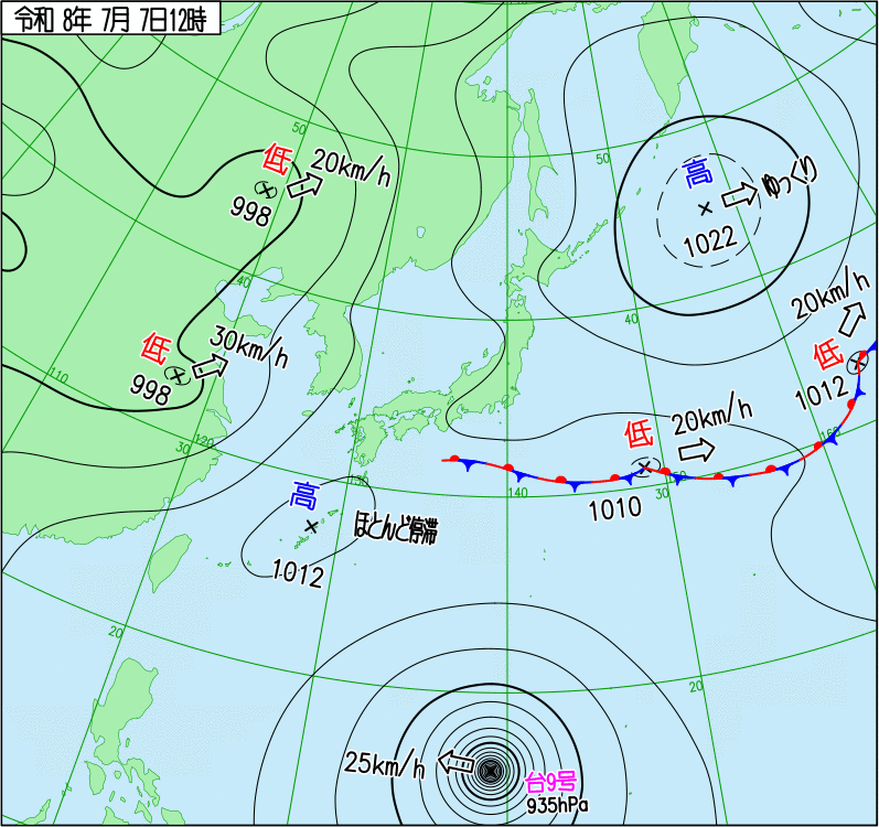2026年7月7日の正午の天気図