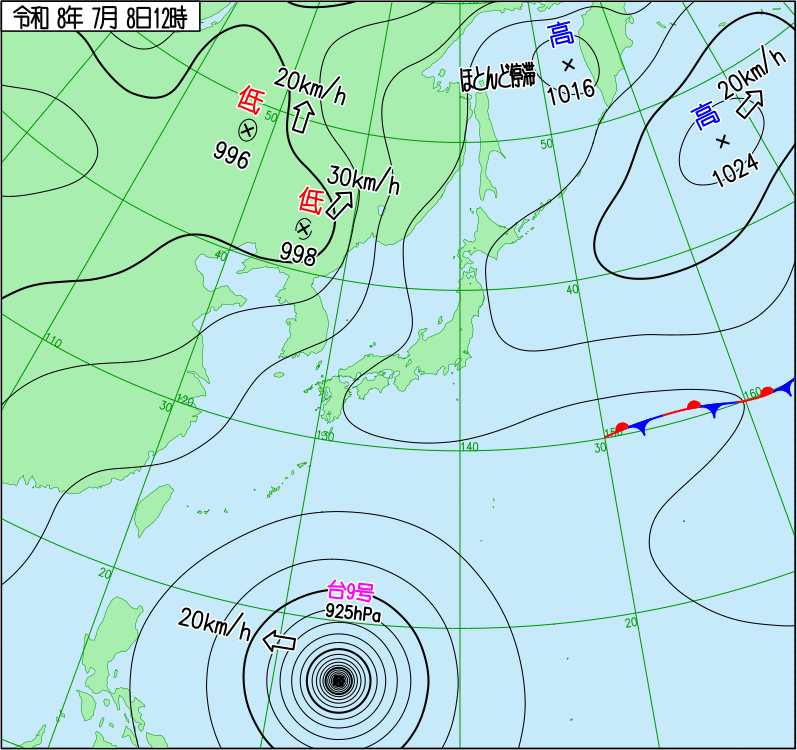 2026年7月8日の正午の天気図